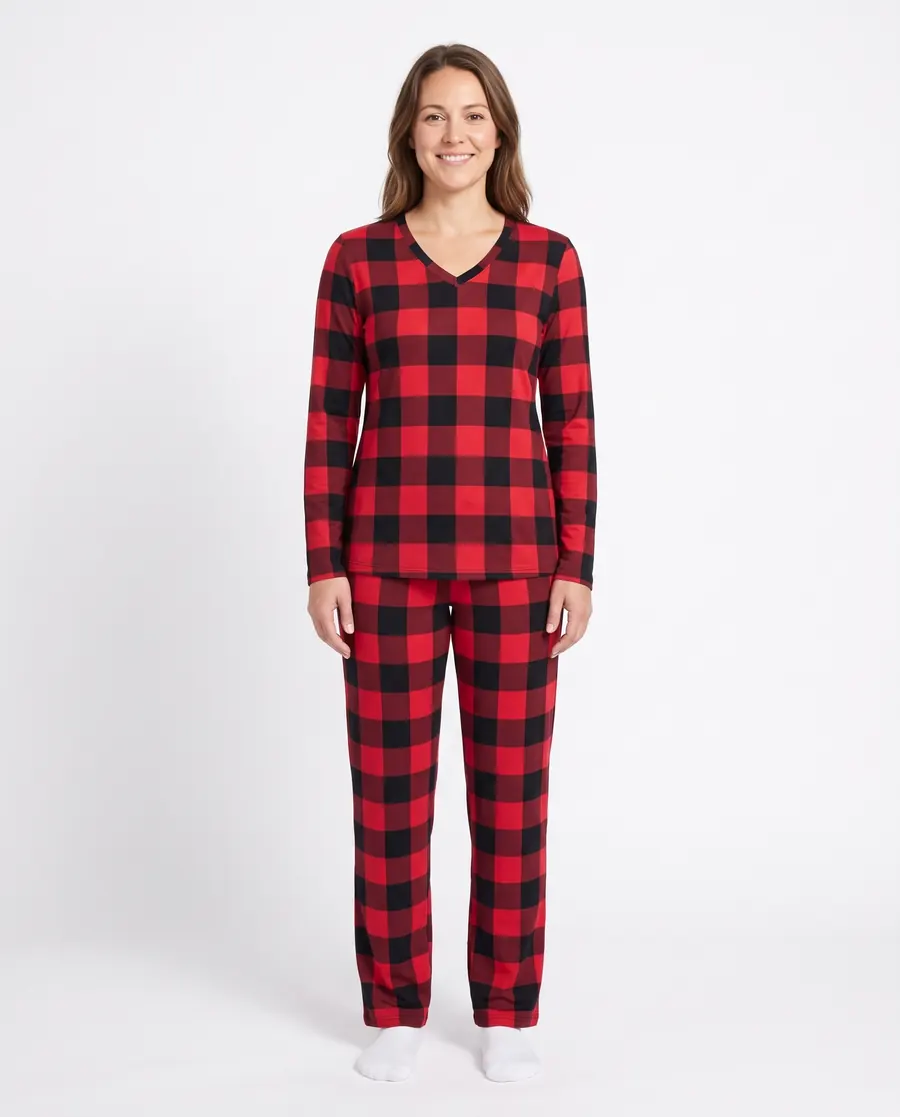 The women's pajamas in buffalo plaid, worn