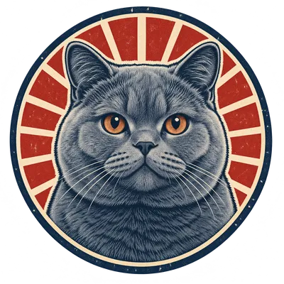 A British Shorthair drawn in our Retro badge style