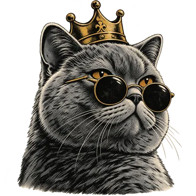 A British Shorthair drawn in our Crown and shades style