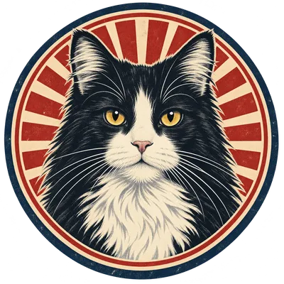 A Domestic Longhair drawn in our Retro badge style