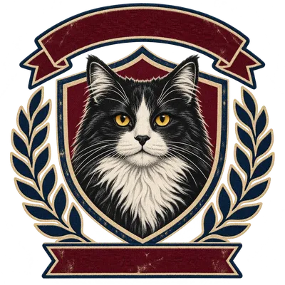 A Domestic Longhair drawn in our Varsity crest style