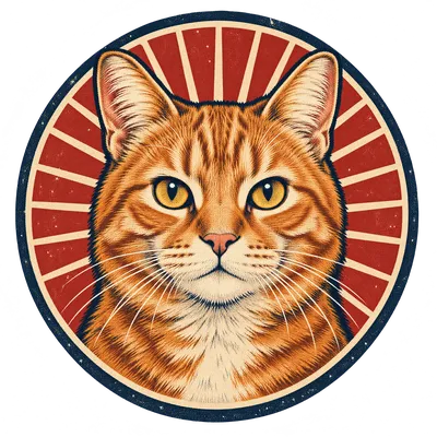 A Domestic Medium Hair drawn in our Retro badge style