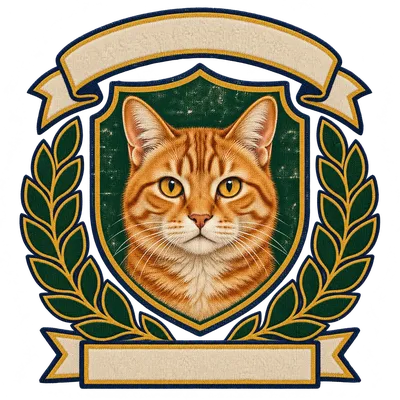A Domestic Medium Hair drawn in our Varsity crest style
