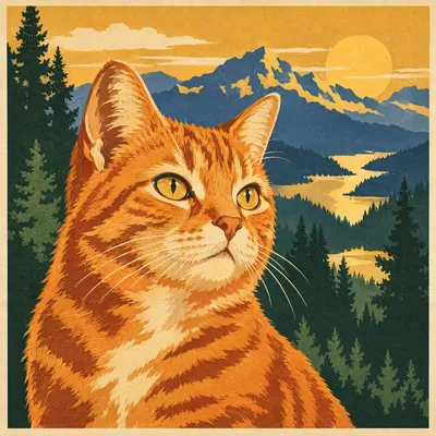 A Domestic Medium Hair drawn in our National park poster style