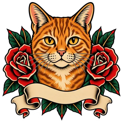 A Domestic Medium Hair drawn in our Tattoo flash style
