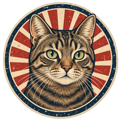 A Domestic Shorthair drawn in our Retro badge style