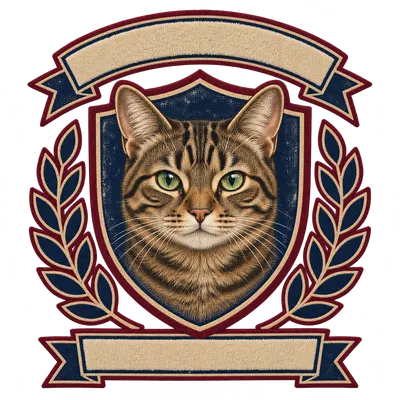 A Domestic Shorthair drawn in our Varsity crest style