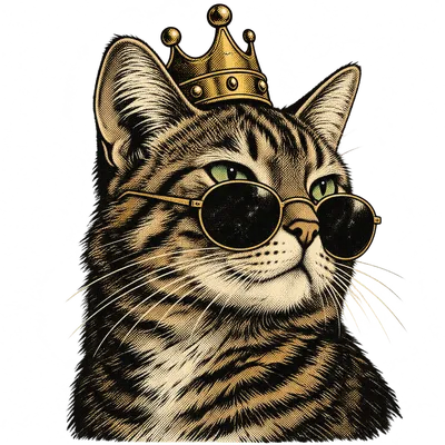 A Domestic Shorthair drawn in our Crown and shades style