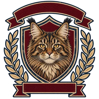 A Maine Coon drawn in our Varsity crest style