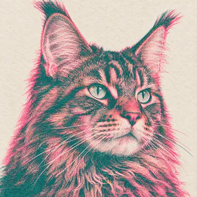 A Maine Coon drawn in our Risograph print style