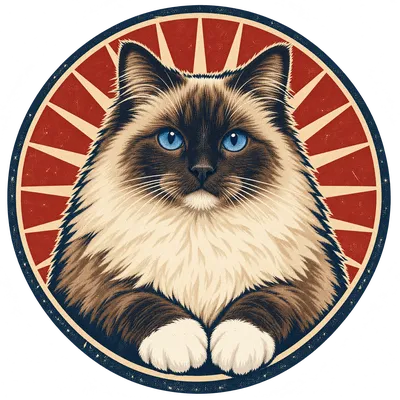 A Ragdoll drawn in our Retro badge style