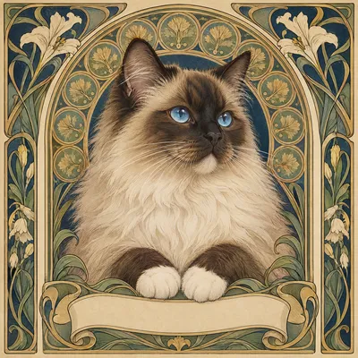 A Ragdoll drawn in our Art nouveau style