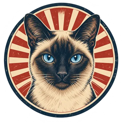A Siamese drawn in our Retro badge style