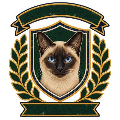 A Siamese drawn in our Varsity crest style