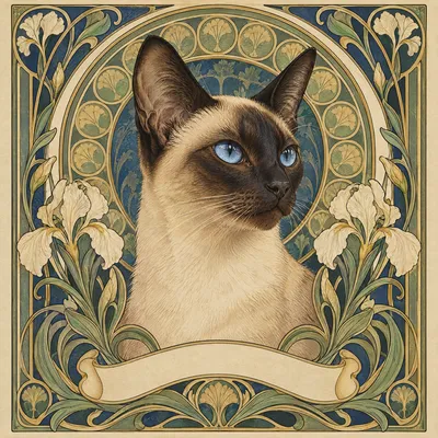 A Siamese drawn in our Art nouveau style