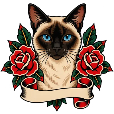 A Siamese drawn in our Tattoo flash style