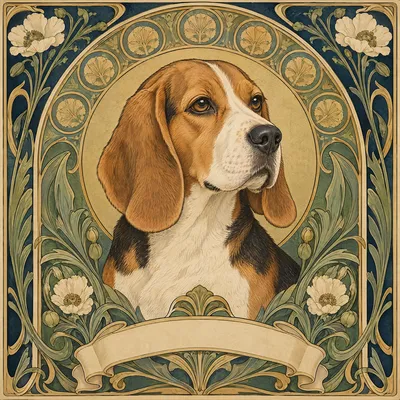 A Beagle drawn in our Art nouveau style