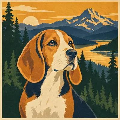 A Beagle drawn in our National park poster style