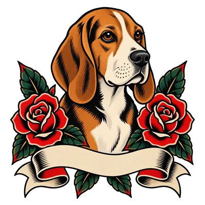 A Beagle drawn in our Tattoo flash style