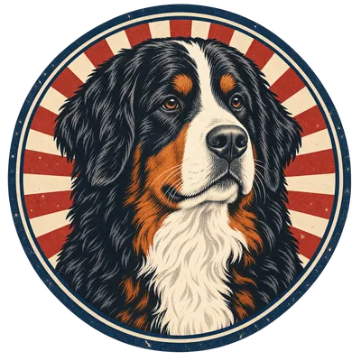 A Bernese Mountain Dog drawn in our Retro badge style