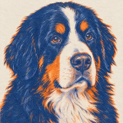 A Bernese Mountain Dog drawn in our Risograph print style