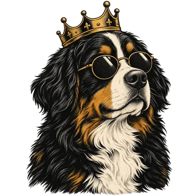 A Bernese Mountain Dog drawn in our Crown and shades style