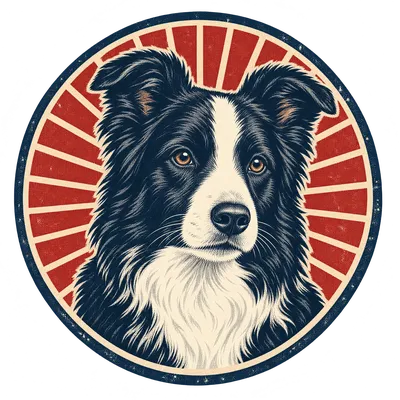 A Border Collie drawn in our Retro badge style