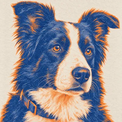 A Border Collie drawn in our Risograph print style