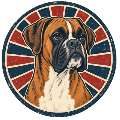 A Boxer drawn in our Retro badge style