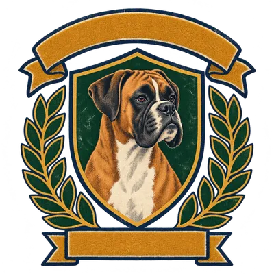 A Boxer drawn in our Varsity crest style