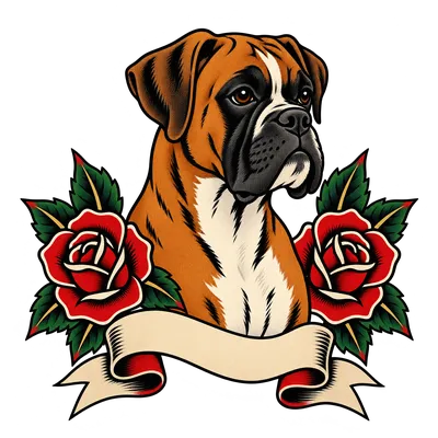 A Boxer drawn in our Tattoo flash style