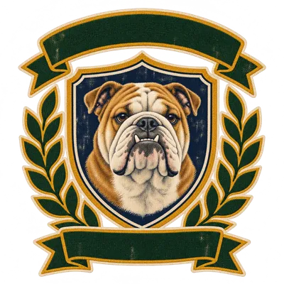 A Bulldog drawn in our Varsity crest style