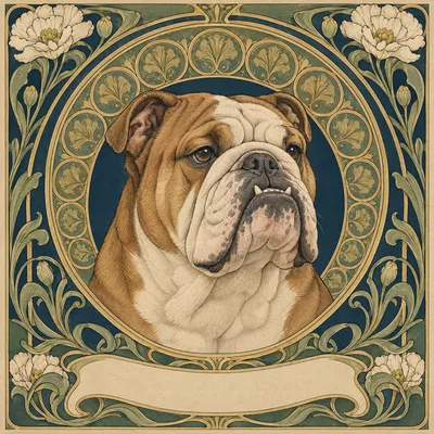 A Bulldog drawn in our Art nouveau style