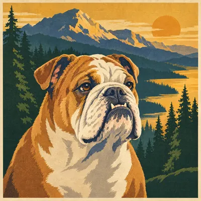 A Bulldog drawn in our National park poster style