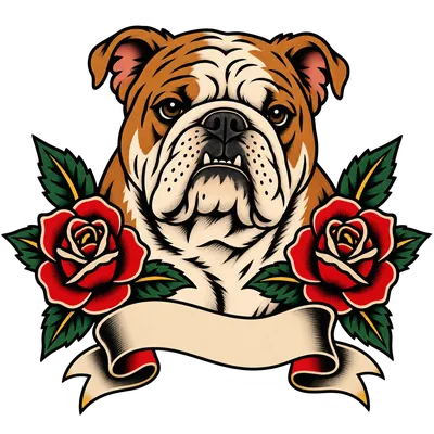 A Bulldog drawn in our Tattoo flash style