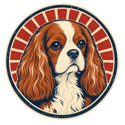 A Cavalier King Charles Spaniel drawn in our Retro badge style