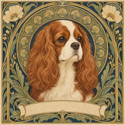 A Cavalier King Charles Spaniel drawn in our Art nouveau style