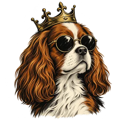A Cavalier King Charles Spaniel drawn in our Crown and shades style