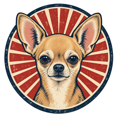 A Chihuahua drawn in our Retro badge style