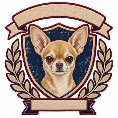 A Chihuahua drawn in our Varsity crest style