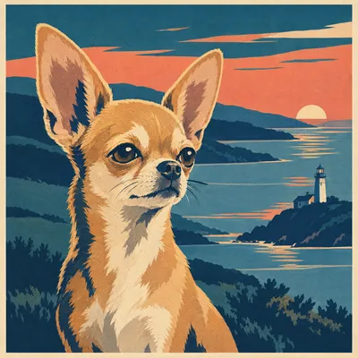 A Chihuahua drawn in our National park poster style