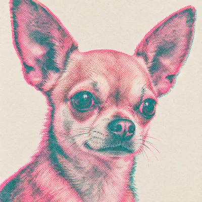 A Chihuahua drawn in our Risograph print style