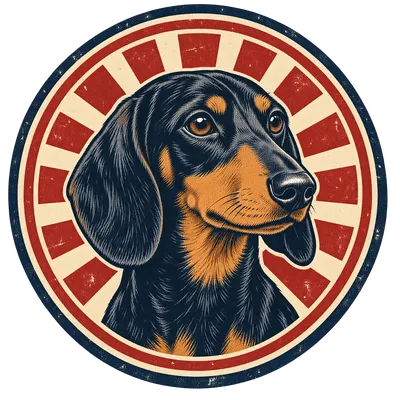 A Dachshund drawn in our Retro badge style
