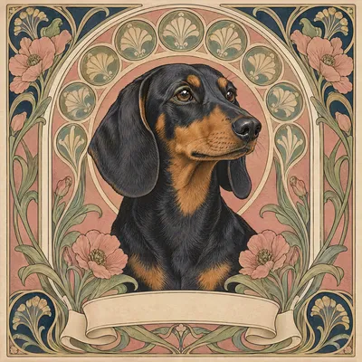 A Dachshund drawn in our Art nouveau style