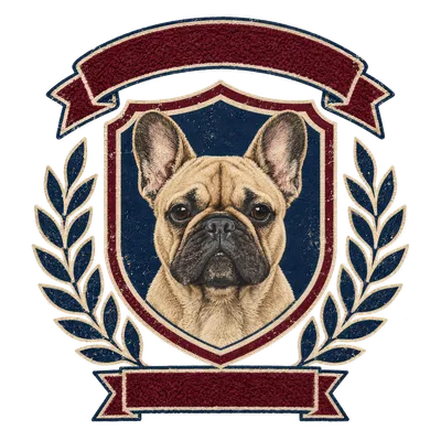A French Bulldog drawn in our Varsity crest style