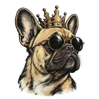 A French Bulldog drawn in our Crown and shades style