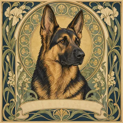 A German Shepherd drawn in our Art nouveau style