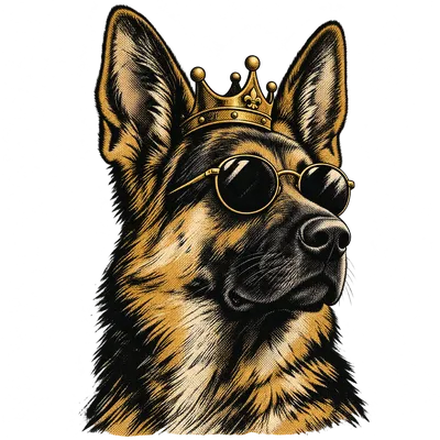 A German Shepherd drawn in our Crown and shades style
