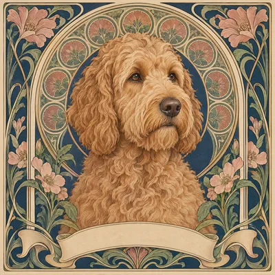 A Goldendoodle drawn in our Art nouveau style