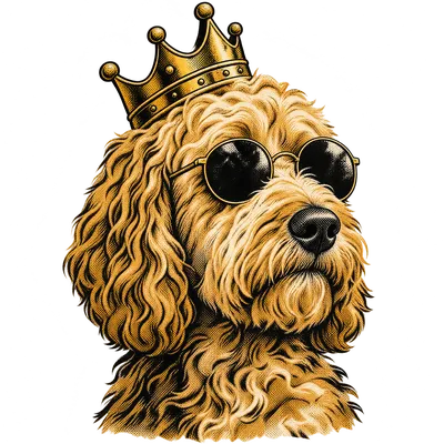 A Goldendoodle drawn in our Crown and shades style